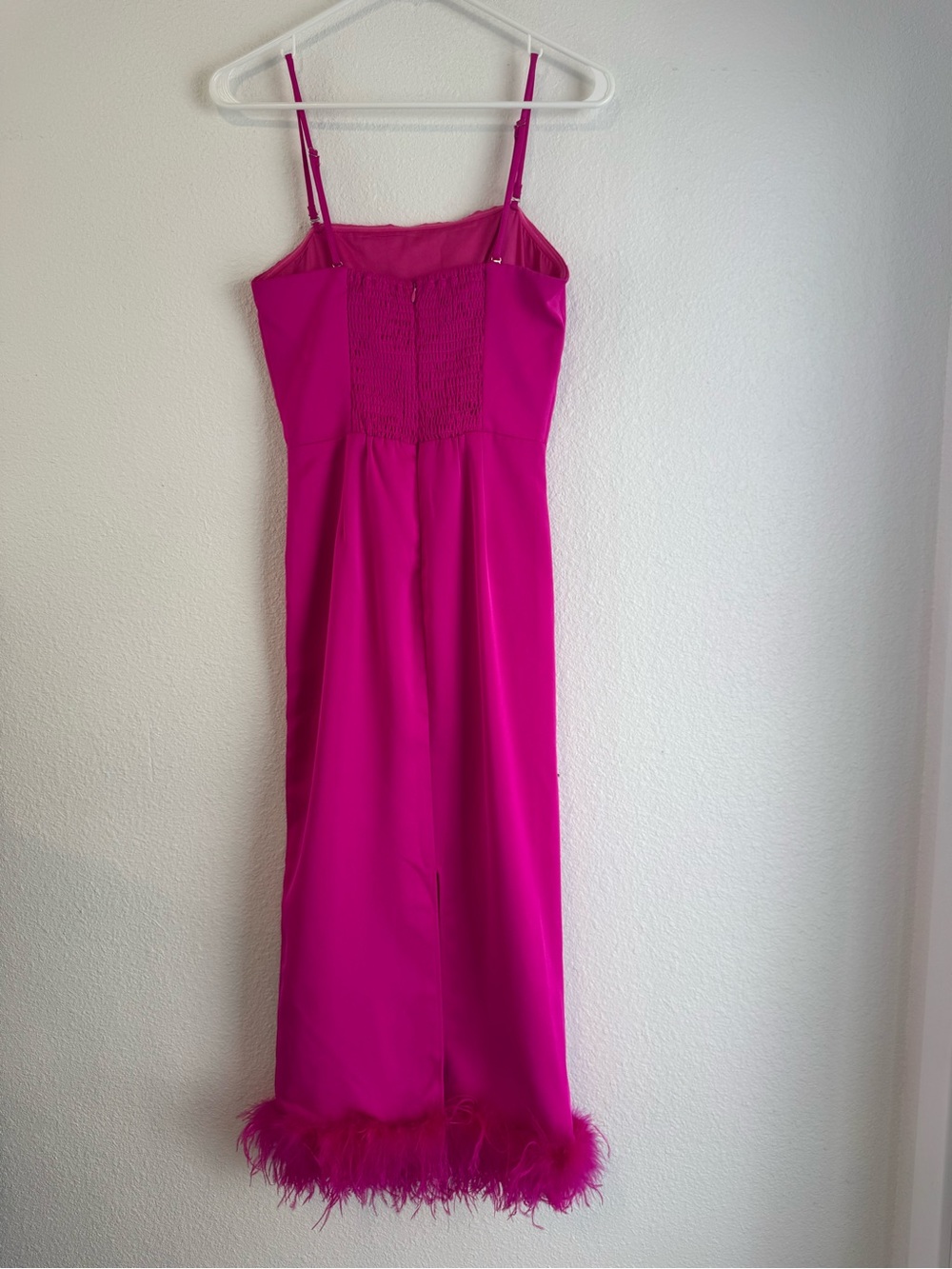 Lucy Paris Mareena Feather Column Midi Dress in Hot Pink XS - Picture 5 of 11